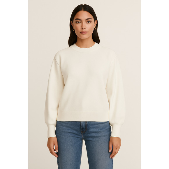 All Row Women’s White Knit Crewneck Sweater Size M Minimalist Soft Pullover - Picture 1 of 10